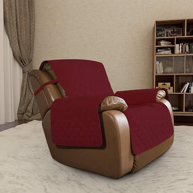 Easy-Going Oversized Recliner Cover Reversible Couch Cover Sofa Cover for Living Room Water Resistant Furniture Protector with Elastic Straps for Pets Kids (Oversized Recliner, Christmas Red/Ivory)