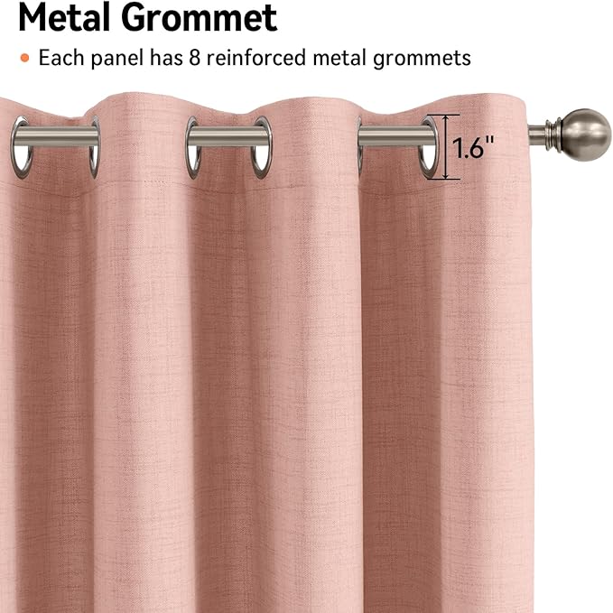 100% Blackout Shield Linen Blackout Curtains for Bedroom, Blush Pink Grommet Curtains for Living Room, Thermal Insulated Room Darkening Drapes for Nursery, Boho Home Decor, 50" W x 72" L, 2 Panels