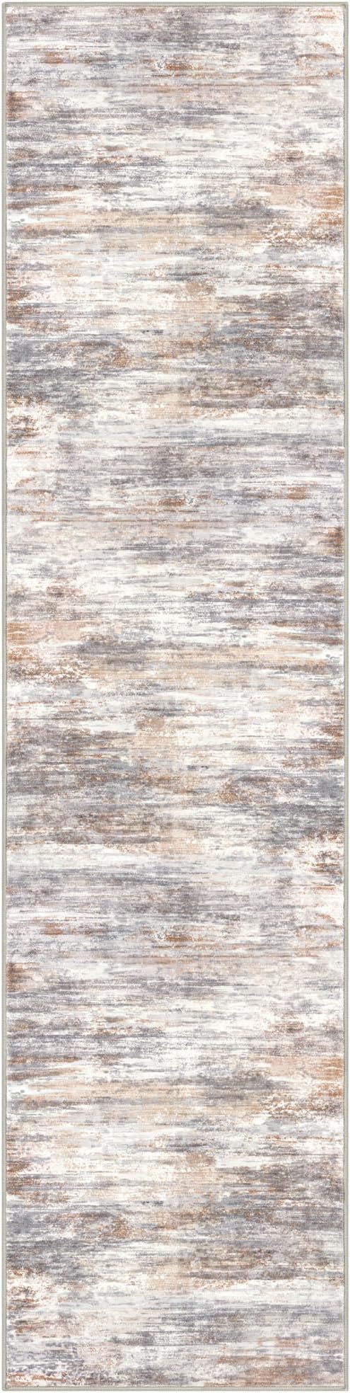 KOZYFLY Modern Abstract Hallway Runner Rug, 2x8 Kitchen Rugs Non-Slip Washable Soft Striped Kitchen Runner Rugs, Print Multi Grey/Orange Carpet Runner for Entryway Bathroom