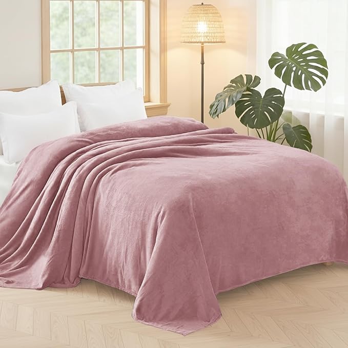 Exclusivo Mezcla Fleece Blanket Twin Size for Bed, Super Soft and Warm, All Season, Cozy, Plush, Lightweight, 90x66 Inches, Dusty Pink