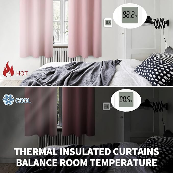 BGment Room Darkening Curtains 63 Inches Long - Grommet Thermal Insulated Drapes Window Treatment Curtains for Bedroom, 2 Panels, 70 x 63 Inch, Baby Pink