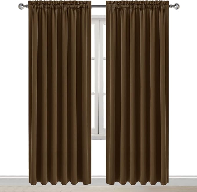 DWCN Blackout Curtains for Living Room Thermal Insulated, Energy Saving & Noise Reducing Bedroom Curtains, Brown, W 70x L 84 Inch, Set of 2 Rod Pocket Curtain Panels