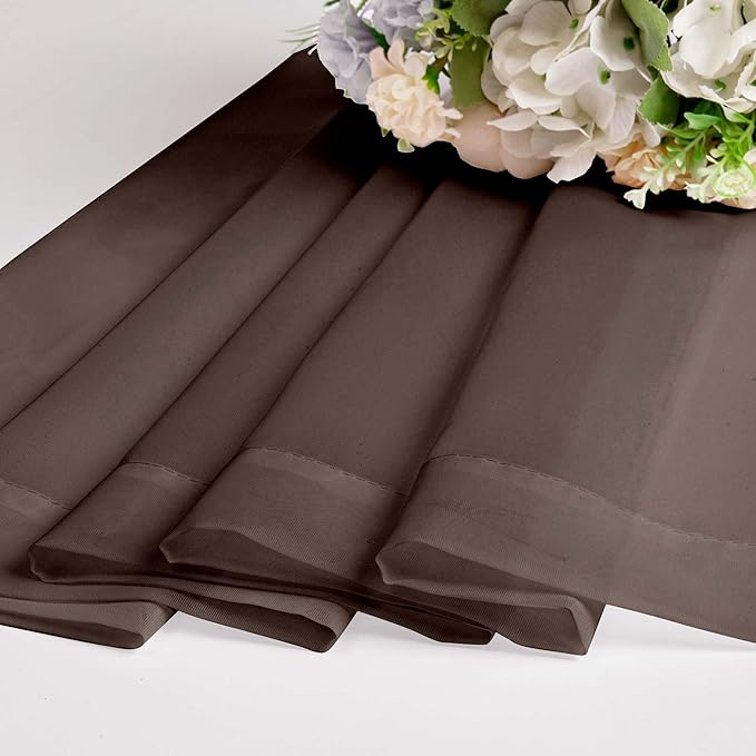 OWENIE Sheer Curtains 63 inch Length 2 Panels Set, Rod Pocket Voile Fimly Sheer Drapes for Living Room/Bedroom, 2pcs, Each 42" W x 63" L, Chocolate