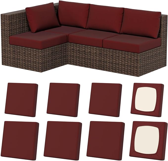 8Pcs Stretch Patio Cushion Covers, Outdoor Couch & Sofa Replacement Slipcovers for Patio Furniture Cushion Covers, Washable Reusable Furniture Protector