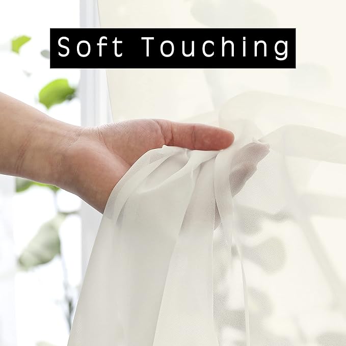 OVZME Ivory Sheer Curtains 63 Inches Long for Bedroom, Rod Pocket Light Weight Soft Voile Drapes Curtains for Basement Bathroom Bedroom Living Room, Each is 42W x 63L