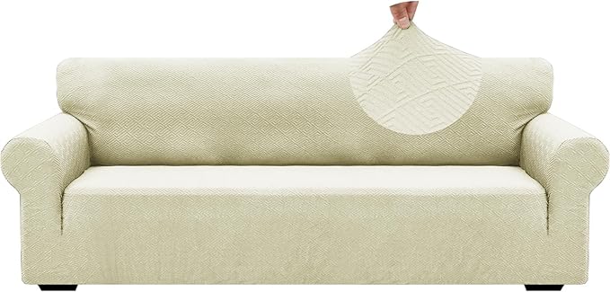 ZNSAYOTX 1 Piece Jacquard Couch Covers for 3 Cushion Couch High Stretch Sofa Cover for Pets Dogs Anti Slip Extra Large Sofa Slipcovers Furniture Protector (X-Large,New Pattern Light Beige)