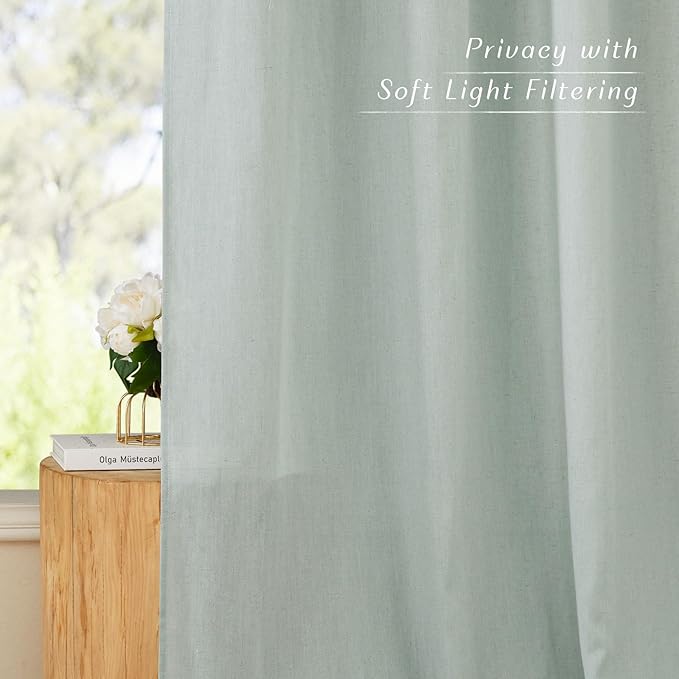 NICETOWN Rustic Linen 144 inch Long Curtains for Living Room, Grommet Privacy Added Thick Linen Weave with Light Filter Window Curtains & Drapes for Bedroom, Sage Green, W55 x L144, 2 Panels