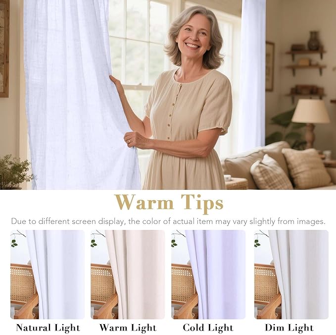 H.VERSAILTEX Living Room Linen Curtains Home Decorative Grommet Curtains Privacy Added Energy Saving Light Filtering Window Treatments Draperies for Bedroom, Bright White, 2 Panels, 52 x 72 - Inch