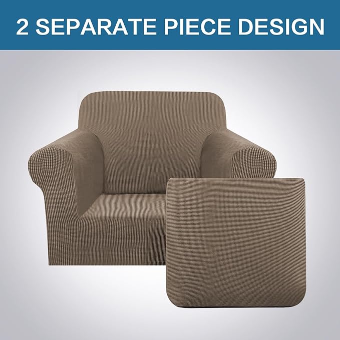 H.VERSAILTEX 2 Piece Couch Cover Stretch Stylish Chair Cover Furniture Protector Featuring Jacquard Textured Twill Fabric High Spandex Slipcover (Chair, Macchiato)