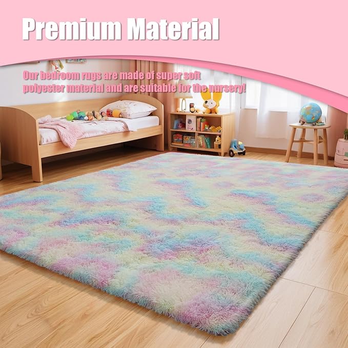 9x12 Fluffy Area Rugs for Living Room,Large Fuzzy Shag Area Rug for Bedroom,Soft Non-Shedding Indoor Plush Carpet for Kids Bedroom Nursery Home Decor,Rainbow