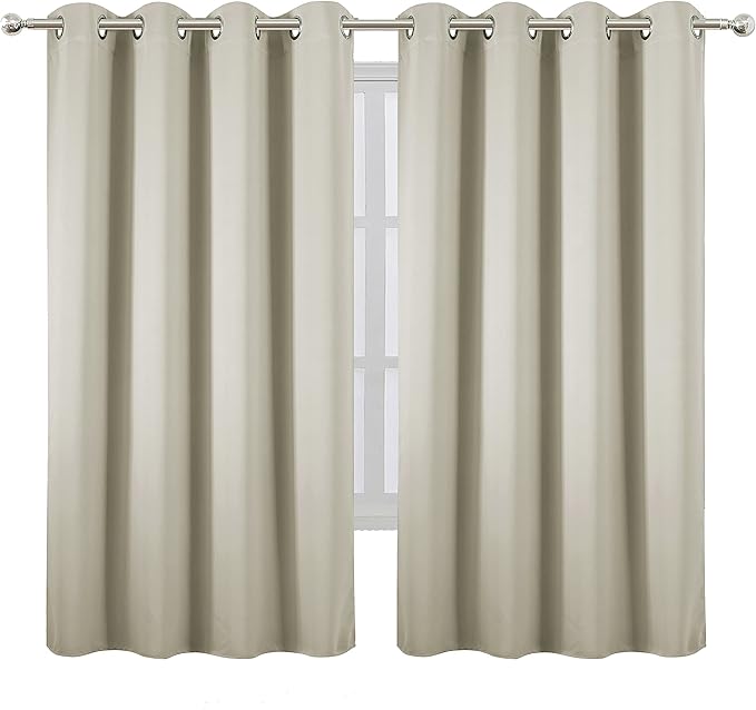 LEMOMO Light Beige Blackout Curtains 66 x 63 Inch Length/Set of 2 Curtain Panels/Thermal Insulated Room Darkening Blackout Curtains for Bedroom