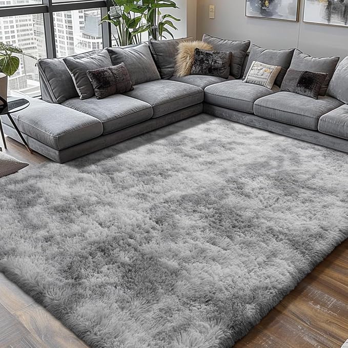 Shag Area Rugs for Bedroom Living Room,6X9 Ultra Soft Fluffy Area Rugs for Dorm, Indoor Carpet Nursery Rugs for Kids Room Home Decor,Tie-Dye Grey