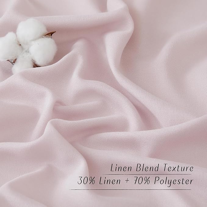 NICETOWN Blush Pink Linen Curtains for Kitchen, Thick Flax Small Window Treatments Semi Sheer Privacy Assured with Light Through for Cafe/Bathroom, W55 x L92, 2 Panels