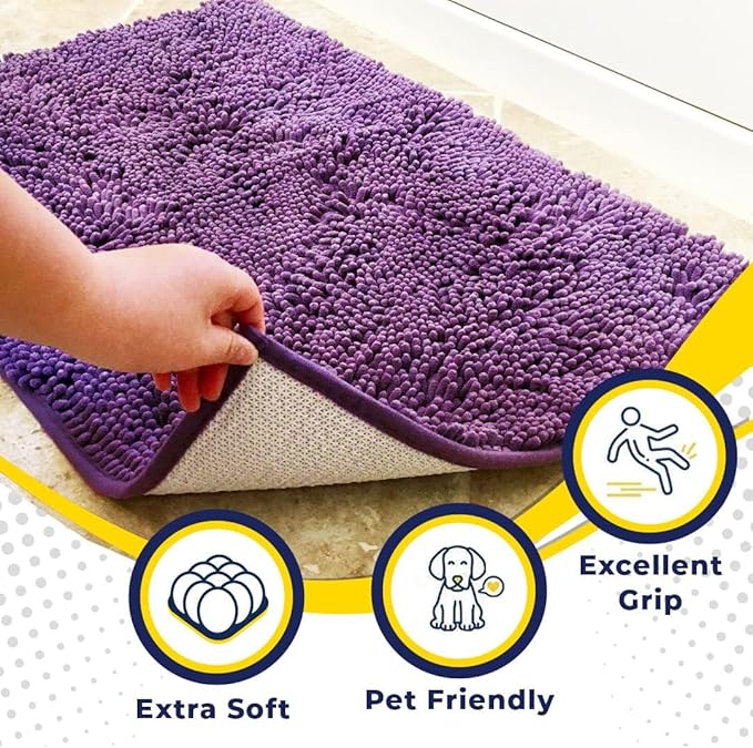 Muddy Mat® | Super Absorbent Door Mat Indoor, Microfiber Quick Dry Chenille Entryway Rug, Non-Slip Front Door Mat, Indoor Mats for Entryway, Machine Washable Pet Rug, Purple 16"x24"