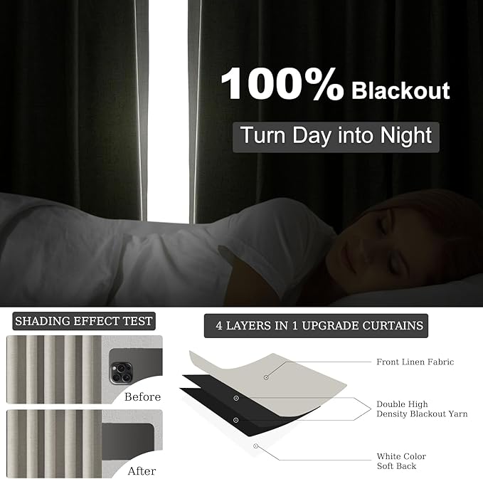 Topfinel 84 Inch Long Linen Blackout Curtains for Bedroom Flax Grey 100% Black Out Linen Texture Curtains Solid Thermal Insulated Window Drapes Luxury Decor for Living Room 84 inches Length 2 Panels