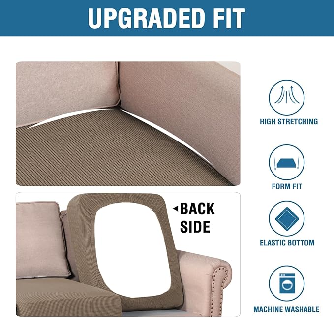 H.VERSAILTEX Super Stretch Individual Seat Cushion Covers Sofa Covers Couch Covers Slipcover Sets Thick Jacquard Textured Twill Fabric (2 Piece Large Sofa Cushion Covers, Macchiato)