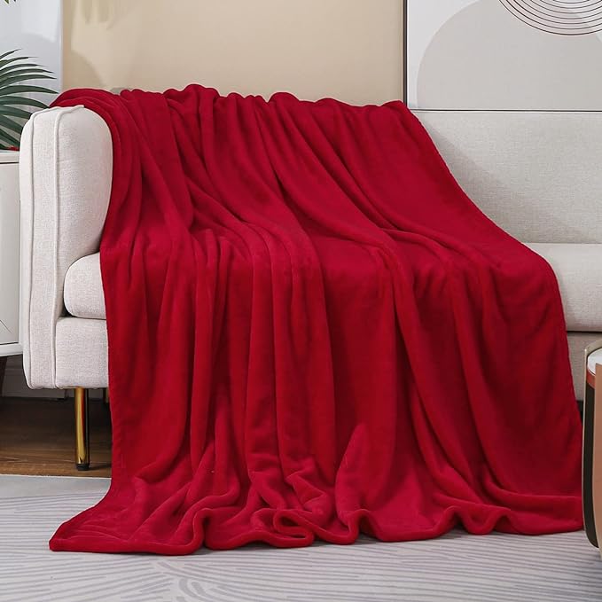 JIAHANNHA Red Throw Blanket Fleece Blanket Throw Size(50 by 70 Inches),Super Soft Cozy Plush Blanket for Couch Sofa Bed,Lightweight Warm Bed Blankets for Adults,All Season