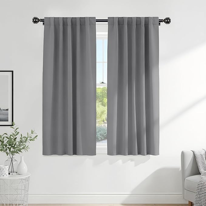 PONY DANCE Blackout Curtains Thermal Insulated Window Treatment Panels Room Darkening Blackout Drapes for Living Room Back Tab/Rod Pocket Bedroom Draperies, 52x63 Inch, Silver Grey, 2 Panels