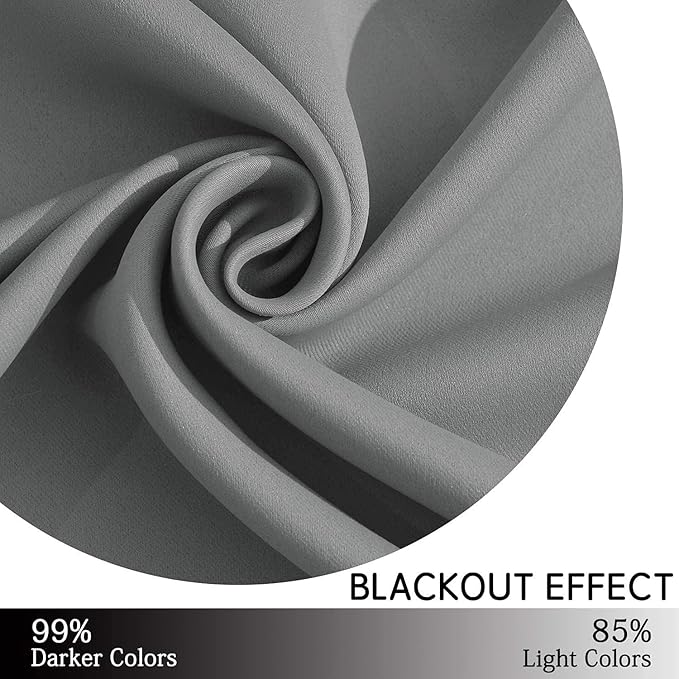 Yakamok Blackout Curtains for Bedroom - Grommet Thermal Insulated Room Darkening Curtains for Living Room,1 Panel (38 x 84Inch, Grey)