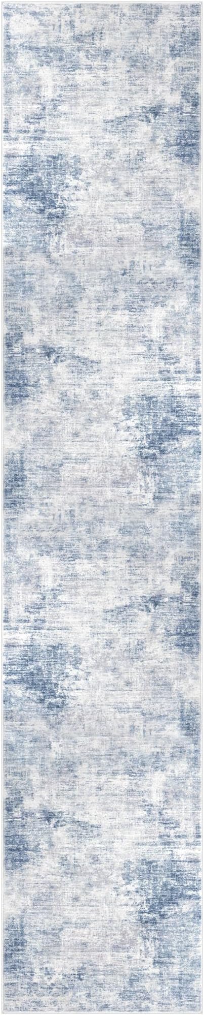 IOHOUZE Abstract Runner Rug 2x10 Ft Washable Runners for Hallways, Non Slip Kitchen Runner Printed Faux Wool Entryway Runner Indoor, Modern Abstract Floor Carpet for Hall Kitchen, Light Blue Grey