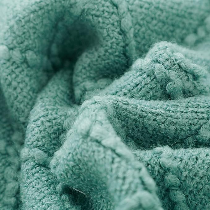 BOURINA Dark Cyan Throw Blanket 50 x90 Inches Textured Solid Soft Sofa Throw Bed Runner Knitted Decorative Blanket