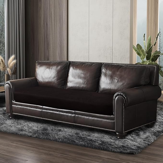 Leather Look Couch Cushion Covers Sofa Seat Slipcovers Sets Couches Furniture Protector for Sectional Armchair Loveseat Pets Kids Stretch Spandex Fabric (1 Cushion Sofa, Chocolate)