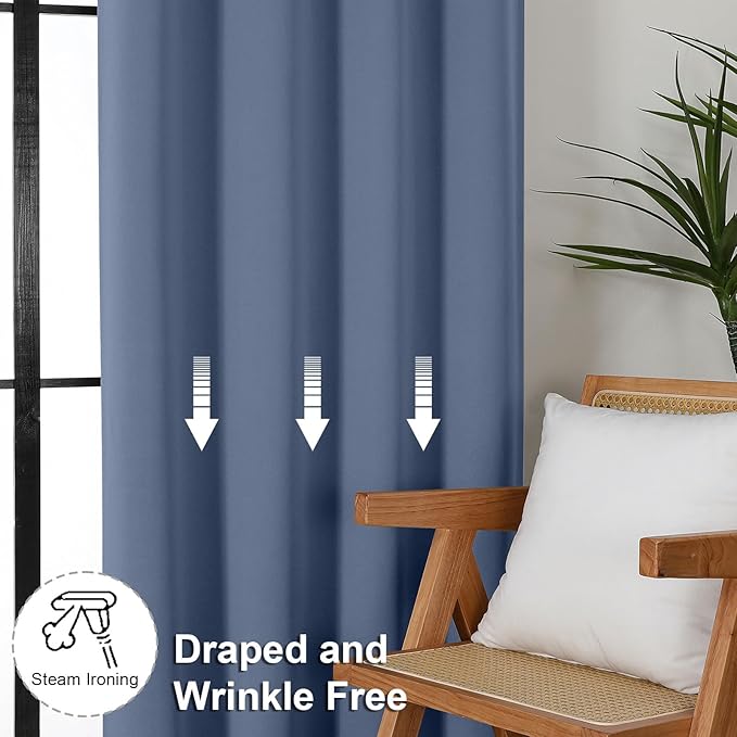 Simplebrand Denim Blackout Curtains for Bedroom 96 Inches Long 2 Panels, Solid Thermal Insulated, Energy Saving Living Room Window Treatment Curtains Blackout Drapes, W50 x L96 Inch, Denim