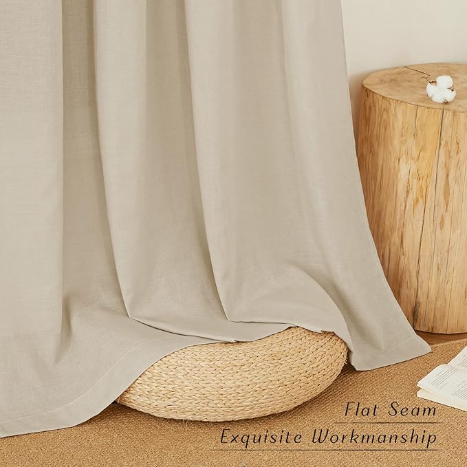 NICETOWN Rustic Linen 132 inch Long Curtains for Living Room, Grommet Privacy Added Thick Linen Weave with Light Filter Window Curtains & Drapes for Bedroom, Angora, W55 x L132, 2 Panels