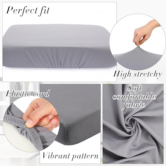 Newwiee 8Pcs Patio Cushion Covers Stretch Outdoor Cushion Cover Replacement for Patio Furniture Sofa Couch Slipcovers, Soft Flexibility Washable Furniture Protector(Waterproof Pure,Light Grey)