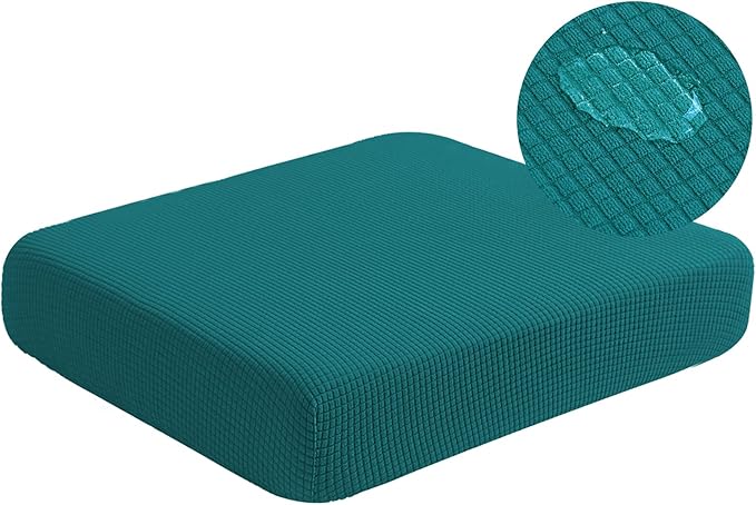 Water Resistant Stretch Sofa Seat Cushion Covers Stretch Furniture Protector, Soft Flexibility Loveseat Cushion Cover with Elastic Bottom for Camper (Medium, Dark Teal)