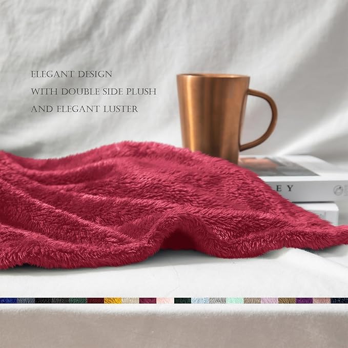Exclusivo Mezcla Plush Fuzzy Fleece Throw Blanket Extra Large, Super Soft, Fluffy and Warm Blankets for Couch, Bed, All Season (Deep Red, 50x70 inches)