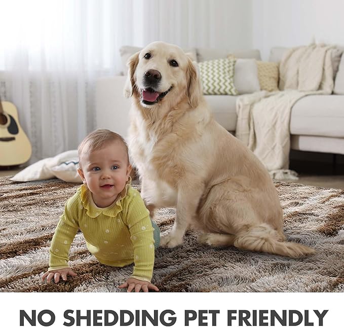 Area Rugs for Living Room, 6x9 Feet Soft Fluffy Shagg Plush Rug High Pile Large Indoor Modern Non-Slip Floor Carpet for Bedroom Nursery Kids Home Room Dorm Decor Aesthetic Tie-Dyed Khaki