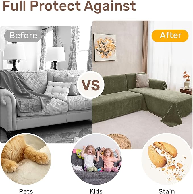 Sectional Couch Covers, 2 Pieces Washable L Shaped Couch Covers Sofa Blanket for Dogs Pet Friendly Sectional Sofa Slipcovers Furniture Covers,71"x 102"+ 71"x 110",(Large,Green)