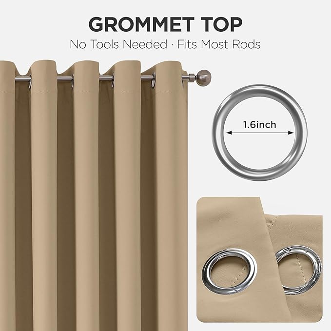 Joydeco Blackout Patio Sliding Door Curtains 84 Inches Long, Grommet Privacy Room Divider Curtains, Extra Wide Thermal Blackout Drapes for Bedroom Living Room (Light Beige, 70Wx84L, 1 Panel)