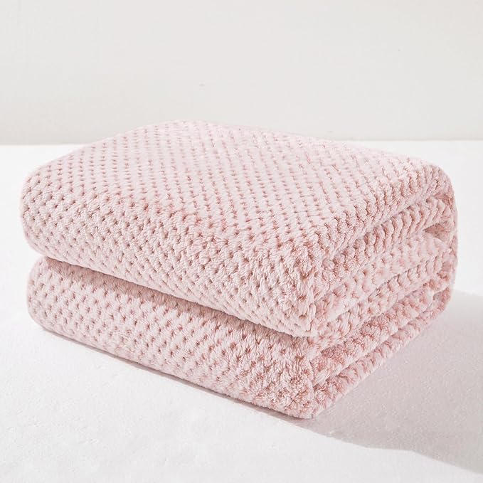 Exclusivo Mezcla Fleece Bed Blanket King Size, Super Soft and Warm Blankets for Couch, Sofa and Bed Waffle Textured, Cozy, Fuzzy and Lightweight (Heather Dusty Pink, 90x104 Inches)