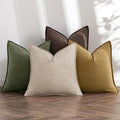 MIULEE Neutral Green/Brown Linen Pillow Covers Pack of 4 Decorative Natural Solid Throw Pillow Covers Soft Accent Boho Farmhouse Couch Pillowcases Spring Decors for Living Room Bed Sofa 24x24 Inch