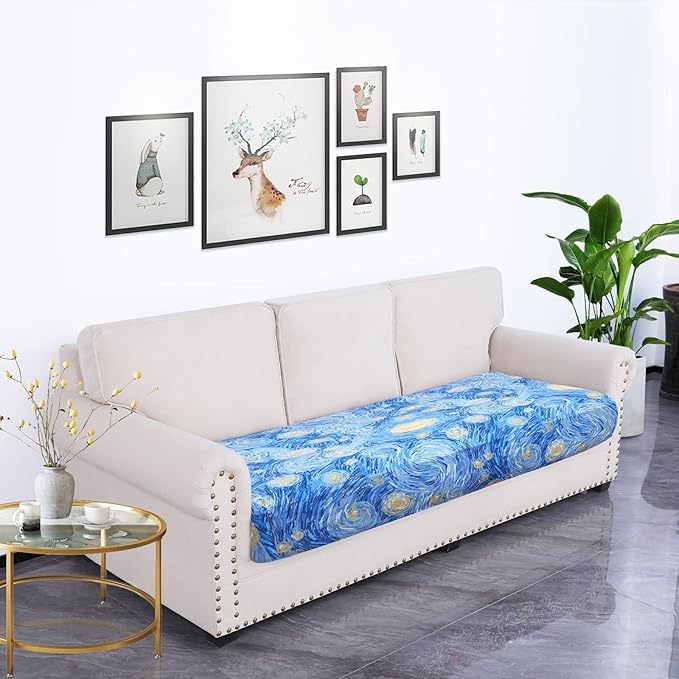 hyha Printed Couch Cushion Covers, Floral Sofa Covers Washable for 3 Cushion Couch, Stretch Pattern Outdoor Cushion Covers for Patio Furniture with Elastic Bottom(Large, Starry Sky)