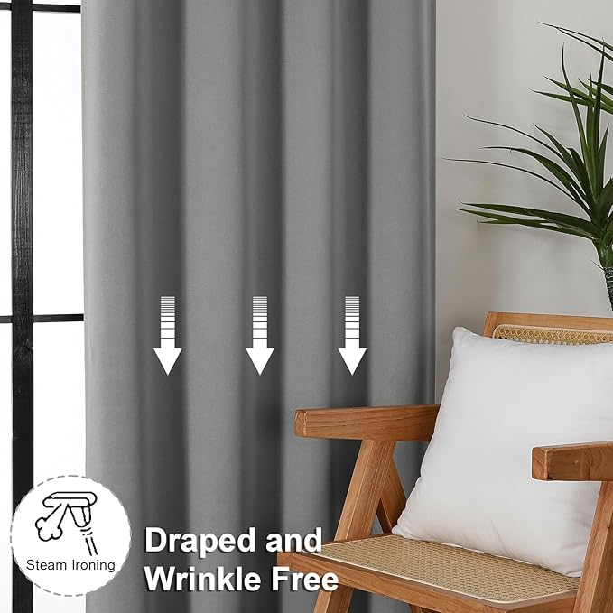 Simplebrand Ava Light Grey Blackout Curtains for Bedroom 90 Inches Long 2 Panels Set, Solid Privacy Energy Saving Living Room Window Treatment Curtains Blackout Drapes, W50 x L90 Inch, Light Grey