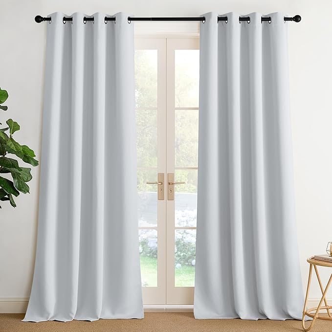 NICETOWN Room Darkening Draperies Curtains Panels, 2 Panels Greyish White W52 x L102