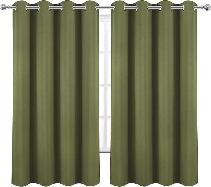 LEMOMO Olive Green Blackout Curtains 66 x 63 Inch Length/Set of 2 Curtain Panels/Thermal Insulated Room Darkening Blackout Curtains for Bedroom