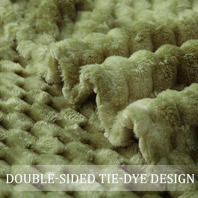 Exclusivo Mezcla Fleece Queen Blanket for Bed, Extra Large Fuzzy Tie-dye Olive Green Bed Blankets, Soft Cozy Plush Sofa Throws for All Seasons, 90x90 Inches