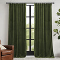 RYB HOME Green Velvet Curtains 84 inch, Solid Room Darkening Window Curtains for Living Room Light & Draft Block Privacy Backdrop with Pleat Tape Pocket& Tabs, Olive Green, W52 x L84 inch, 2 Panels