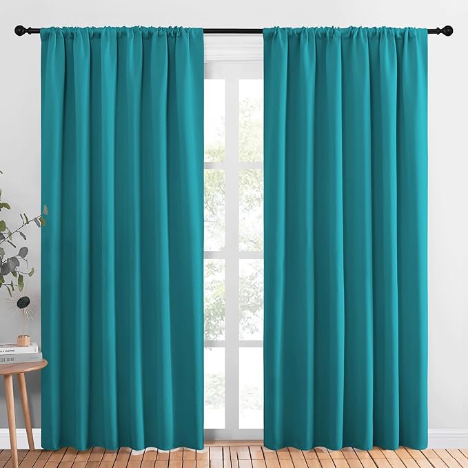 NICETOWN 2 Panels Blackout Curtains, Rod Pocket Thermal Insulated Drapes 84 inches Long, Easy-Care Modern Home Decoration Sunshades for Guest Room, Living Room, Office, 62 x 84 Inch, Peacock Blue
