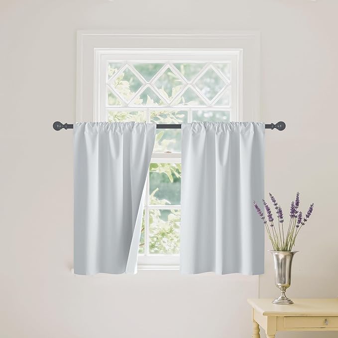 RYB HOME White 100% Blackout Curtains, Short Thermal Insulated Heat & UV Blocking Total Room Darkening Privacy Drapes for Small Window, Width 29 by Length 45, White, 2 Panels