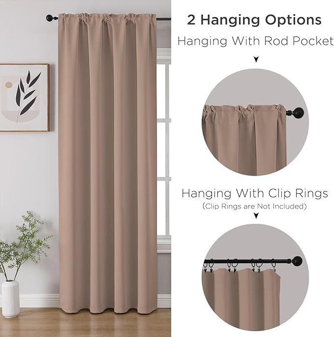 CUCRAF Khaki Blackout Curtains 45 inch Length 2 Panels Set, Rod Pocket Room Darkening Drapes for Bedroom Living Room, Insulated Thermal Light Blocking Window Curtain (W52 x L45 Inch)