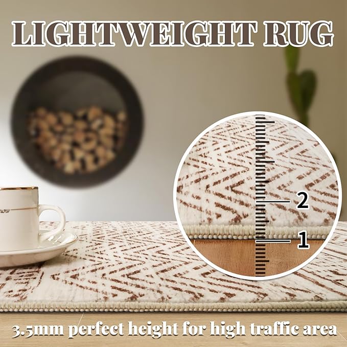 4x8 Washable Hallway Runner Rug：Moroccan Non-Slip Wide Runners for Entryway Kitchen Soft Modern Geometric Low-Pile Rugs for Living Room Thin Waterproof Carpet for Bedroom Bathroom Laundry(Beige,4x8)