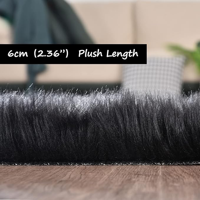Goolela Black Round Area Rug 6ft Fluffy Fuzzy Circle Rug for Bedroom Living Room Faux Sheepskin Fur Plush Shaggy Washable