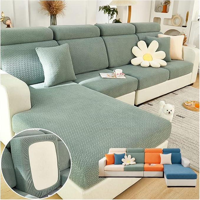Soothing Home Sofa Covers, Sofa Hero Covers, Wear-Resistant Universal Couch Covers Washable Stretch Sectional Couch Cushion Covers (Green,Back Cover L)