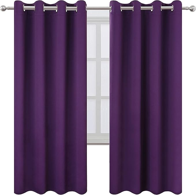 LEMOMO Purple Thermal Blackout Curtains/52 x 72 Inch/Set of 2 Panels Room Darkening Curtains for Bedroom