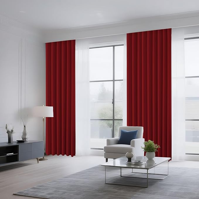 CUCRAF Red Blackout Curtains 45 inch Length 2 Panels Set, Rod Pocket Room Darkening Drapes for Bedroom Living Room, Insulated Thermal Light Blocking Window Curtain (W52 x L45 Inch)